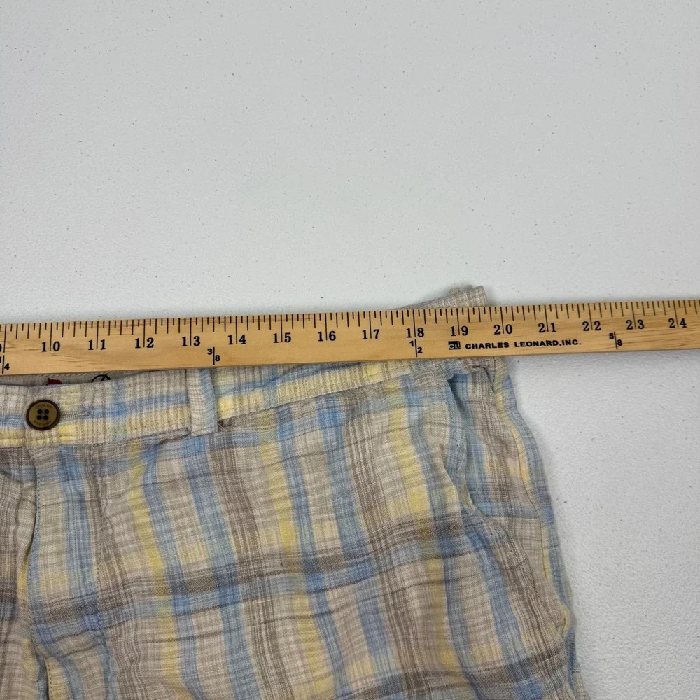 Tommy Bahama Mens Plaid Linen Blend Shorts Blue Yellow Tan Size‎ 40 Flat Front